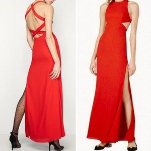 NWT Fame and Partners Axis Dress Criss Cross Open Back Cutout Maxi Gown 2 XS Red